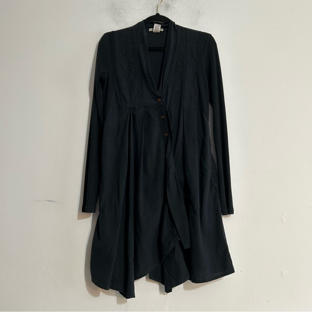 Prairie Underground Mixed Media Button Front Asymmetrical Long Sleeve Dress